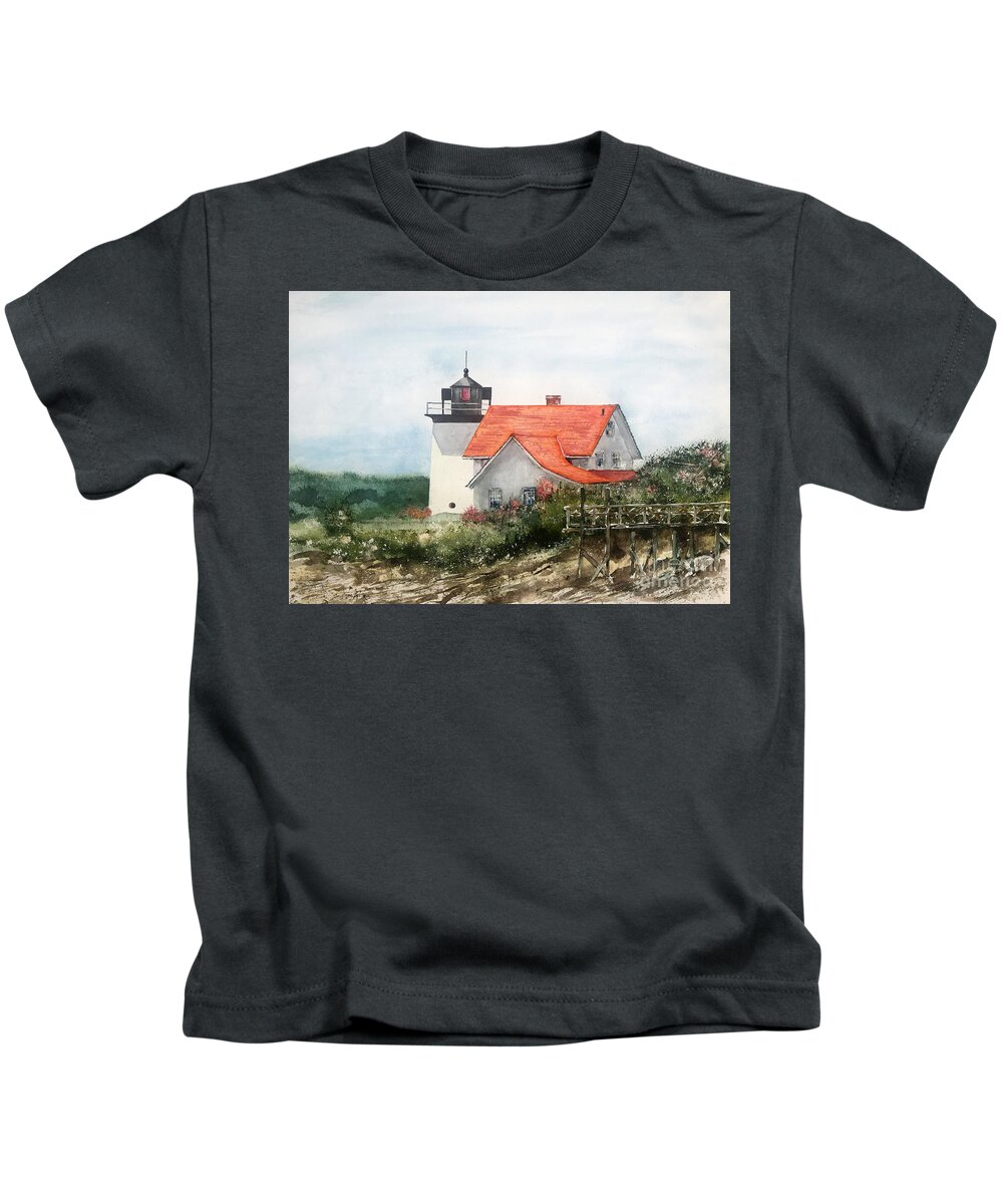 Hendricks Head Lighthouse Near Booth Bay Harbor In The Summer Sunlight. Kids T-Shirt featuring the painting Summer In Maine by Monte Toon