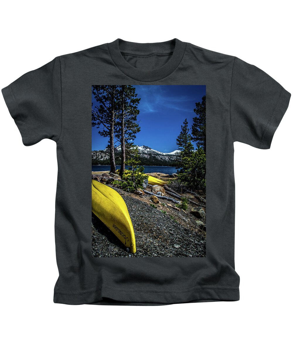Kayak Kids T-Shirt featuring the photograph Summer in the Sierra by Steph Gabler