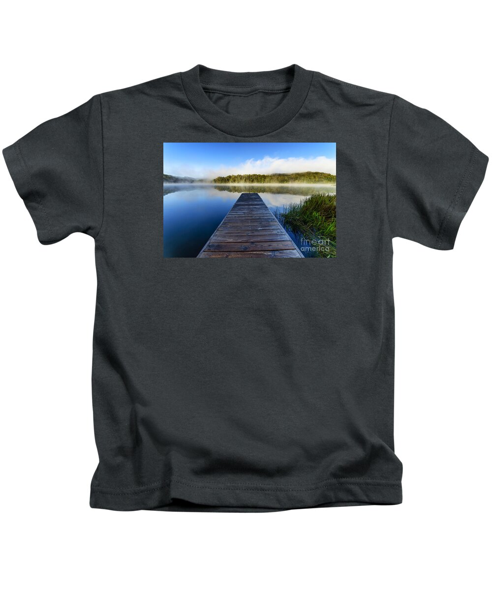 Big Ditch Lake Kids T-Shirt featuring the photograph Summer Morning Dock by Thomas R Fletcher