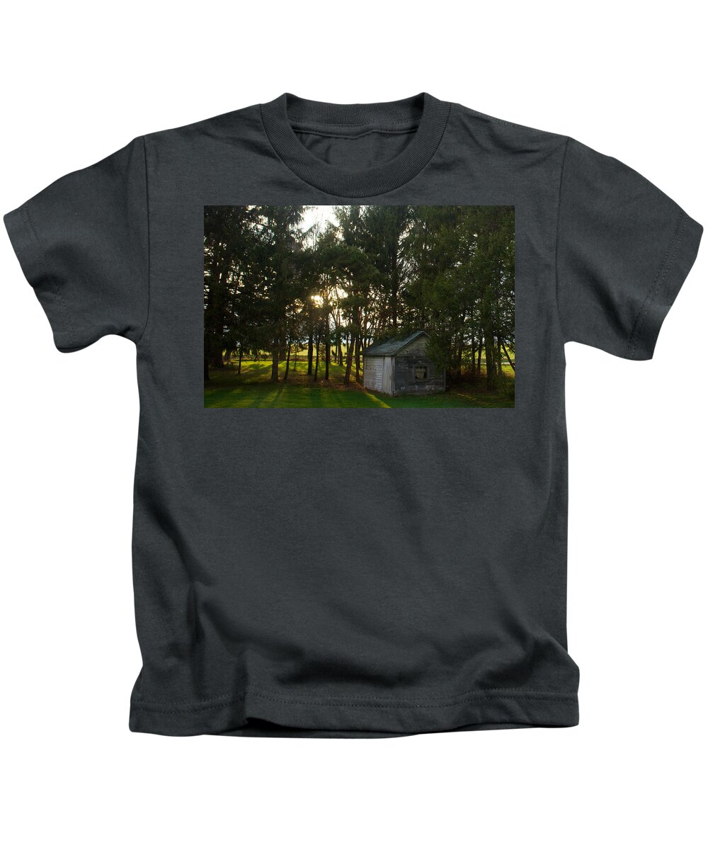Rural Kids T-Shirt featuring the photograph Summer pool house by Brooke Bowdren