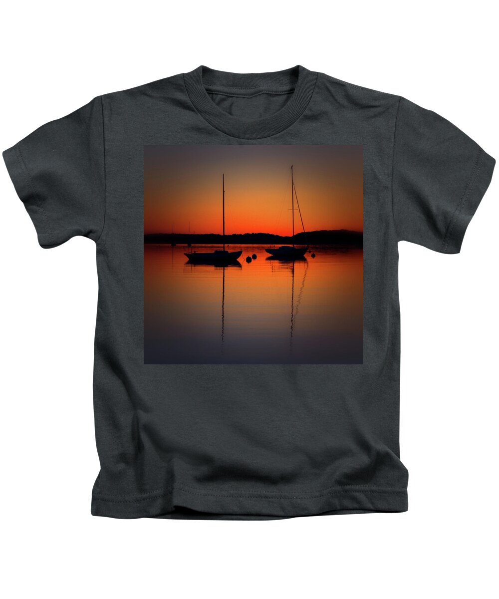 Sailboats Kids T-Shirt featuring the photograph Summer Sunset Calm Anchor by Bruce Gannon