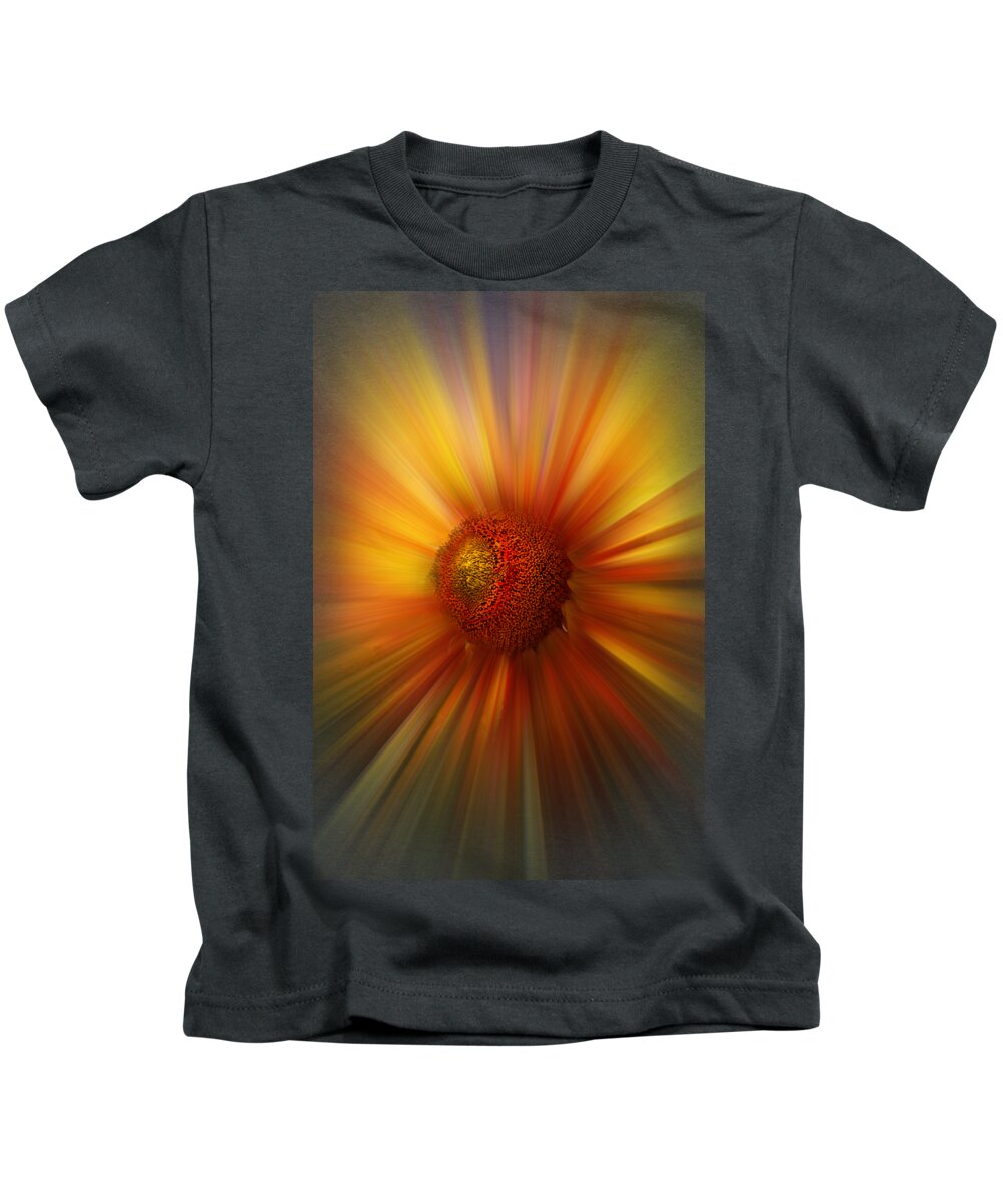 Abstract Kids T-Shirt featuring the photograph Sunflower Dawn Zoom by Debra and Dave Vanderlaan