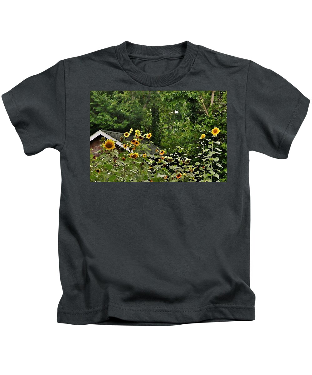 Sunflower Kids T-Shirt featuring the photograph Sunflowers at the Good Earth Market by Kim Bemis