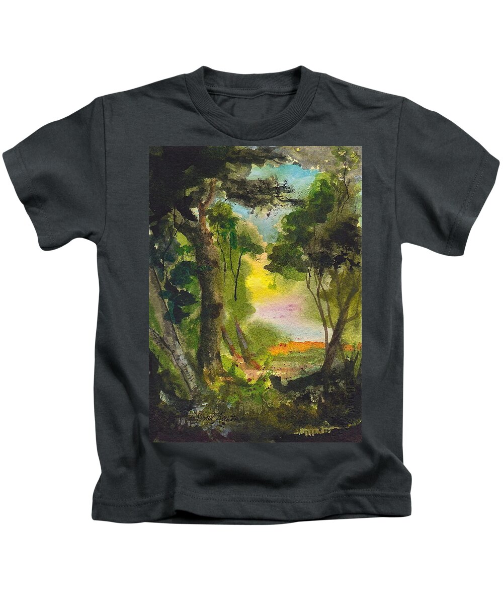 Trees Kids T-Shirt featuring the painting Sunglow by Frank SantAgata