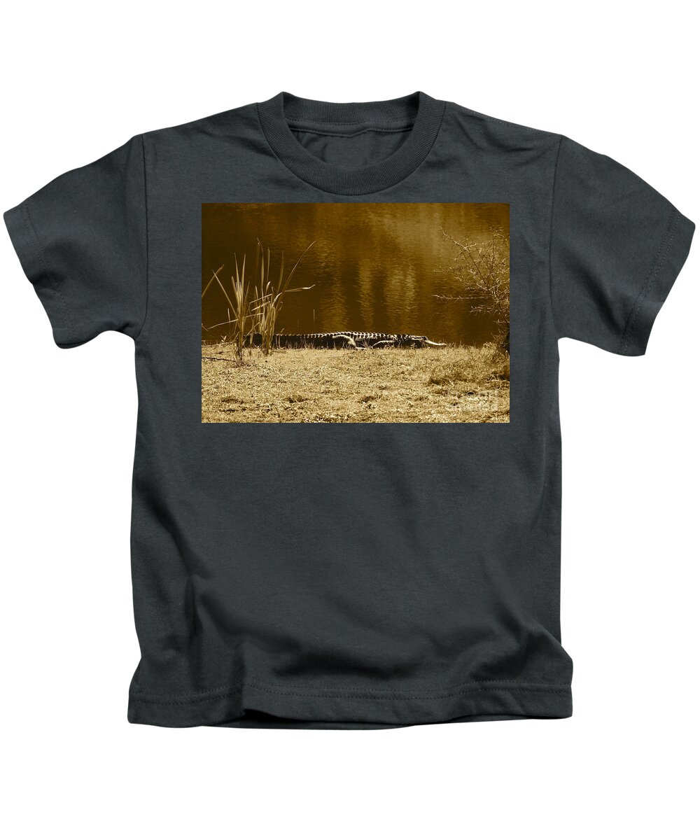 Gator Kids T-Shirt featuring the photograph Sunning Gator by Carol Groenen