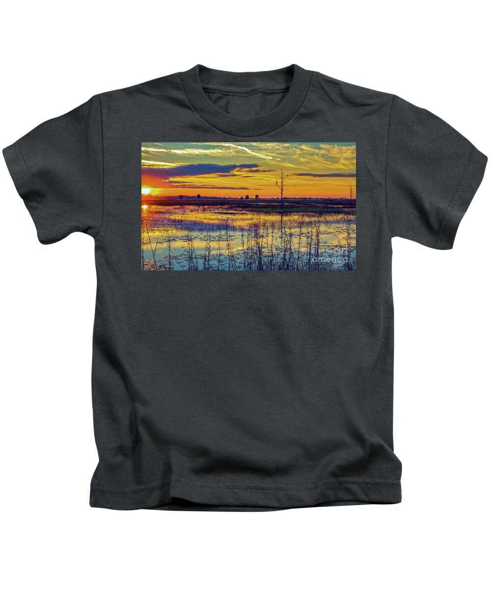 Bird Kids T-Shirt featuring the photograph Sunrise at a Wildlife Paradise by DB Hayes