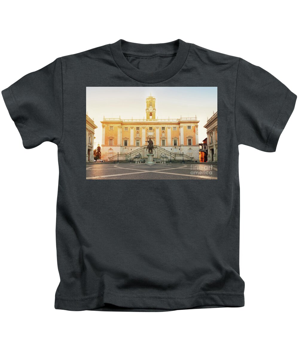 Rome Kids T-Shirt featuring the photograph Sunrise at Campidoglio square in Rome by Anastasy Yarmolovich