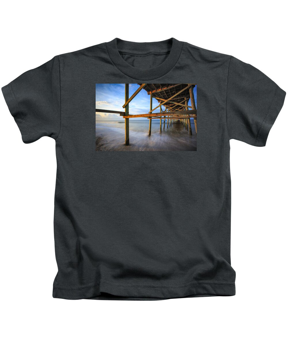 Oak Island Kids T-Shirt featuring the photograph Sunrise at the Oak Island Pier by Nick Noble