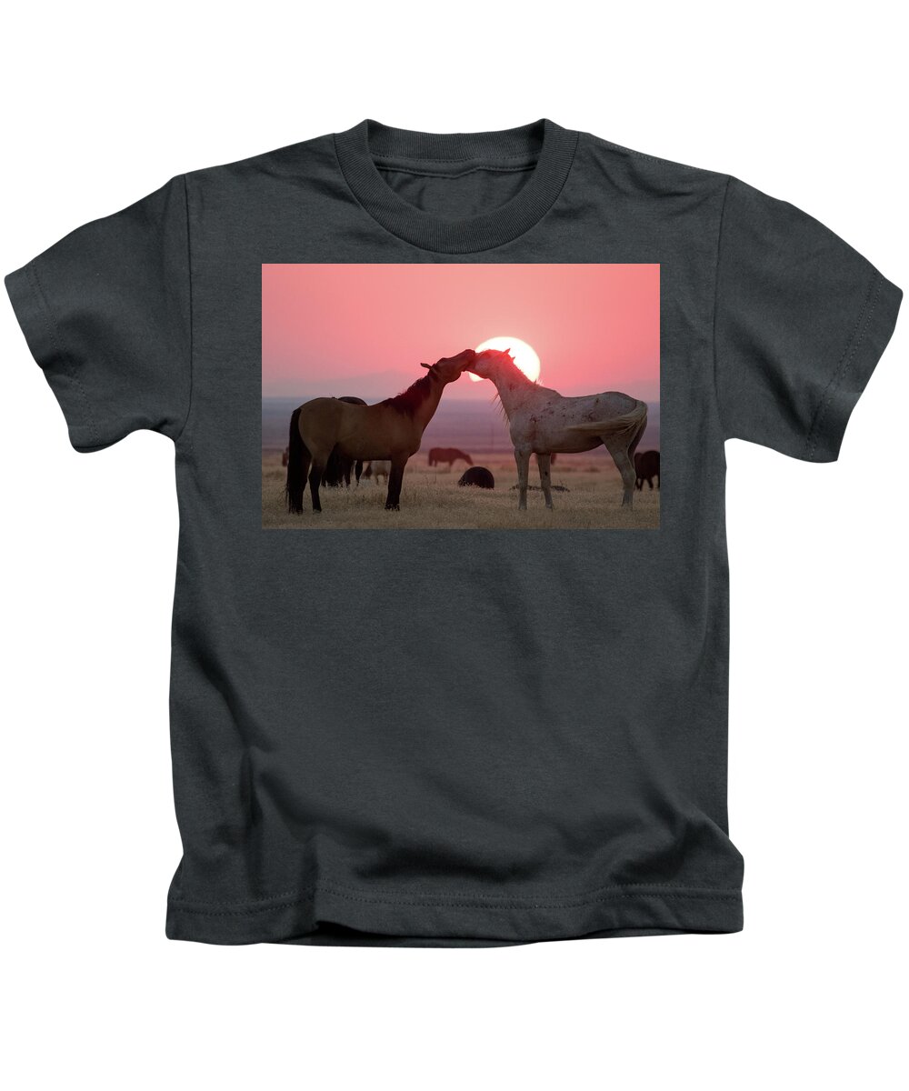 Wild Horses Kids T-Shirt featuring the photograph Sunset Horses by Wesley Aston