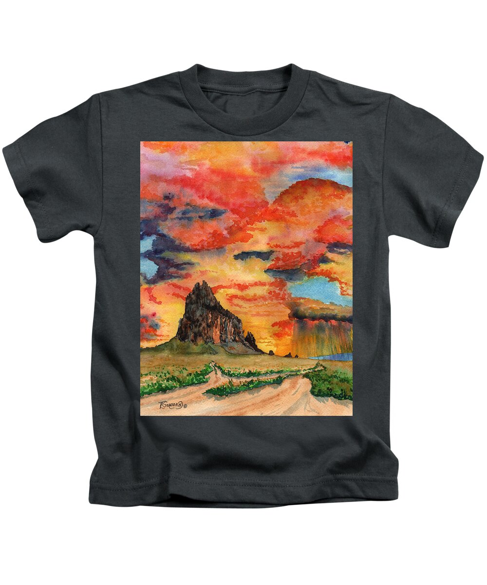 Tim Gordon Kids T-Shirt featuring the painting Sunset in the west by Timithy L Gordon