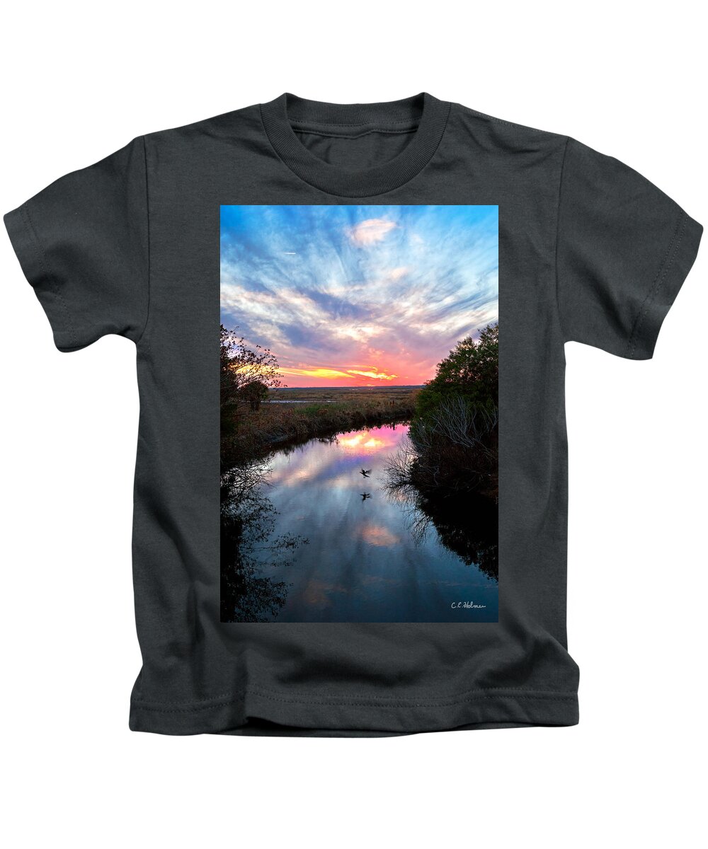 Nature Kids T-Shirt featuring the photograph Sunset Over The Marsh by Christopher Holmes