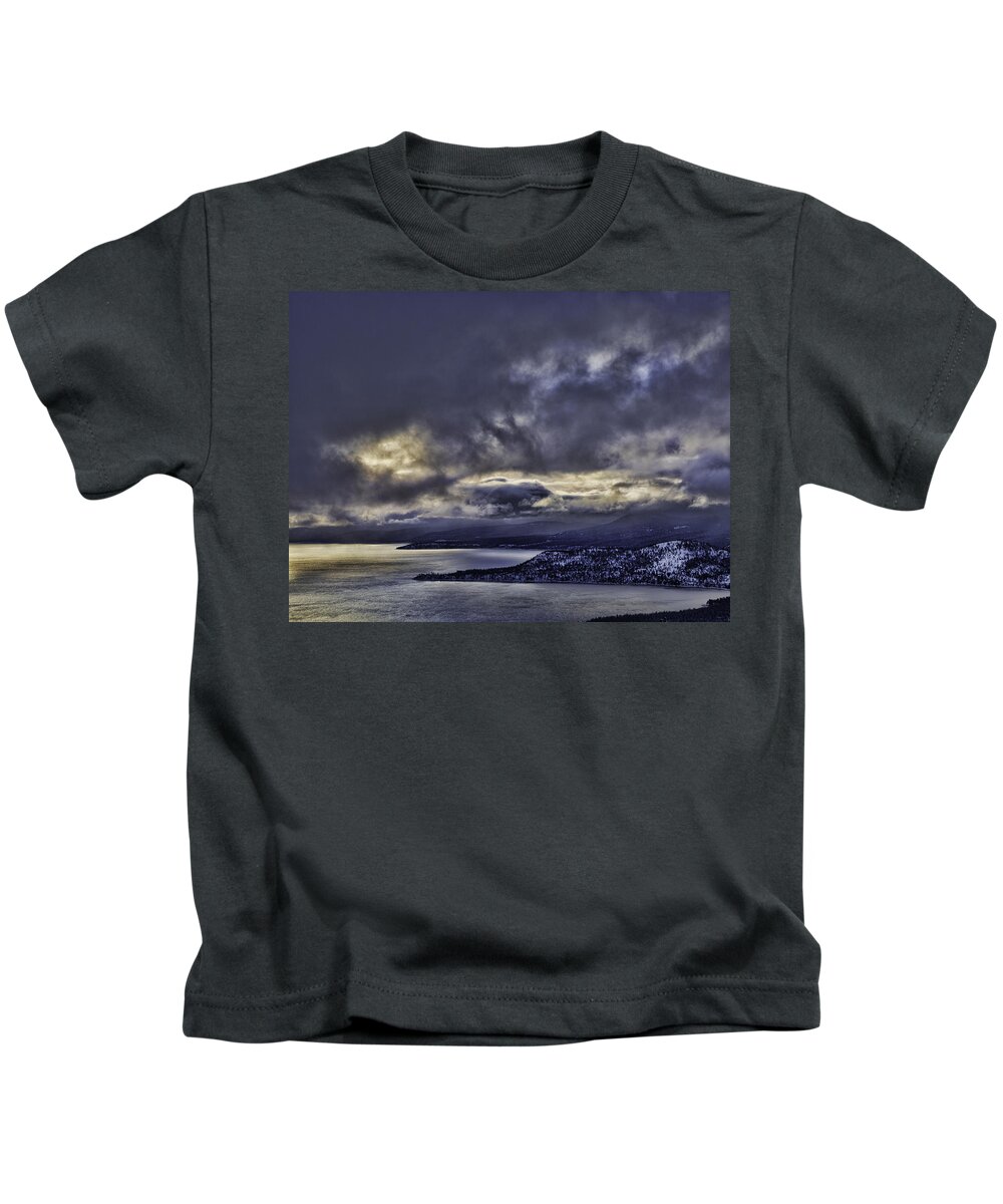 Lake Tahoe Sunset Kids T-Shirt featuring the photograph Sunset Storm Light by Martin Gollery