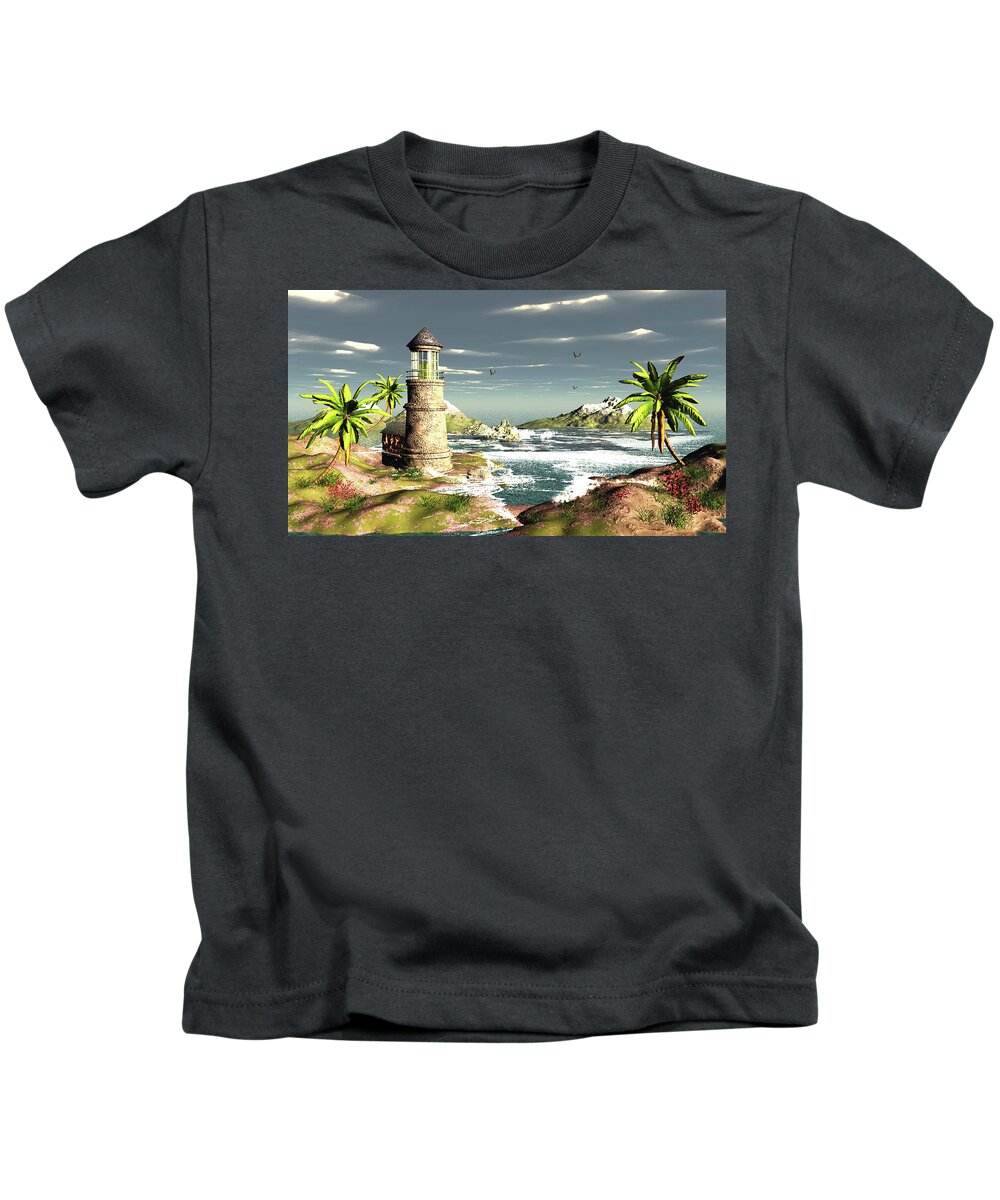 Lighthouse Kids T-Shirt featuring the digital art Susan Beach Lighthouse by John Junek
