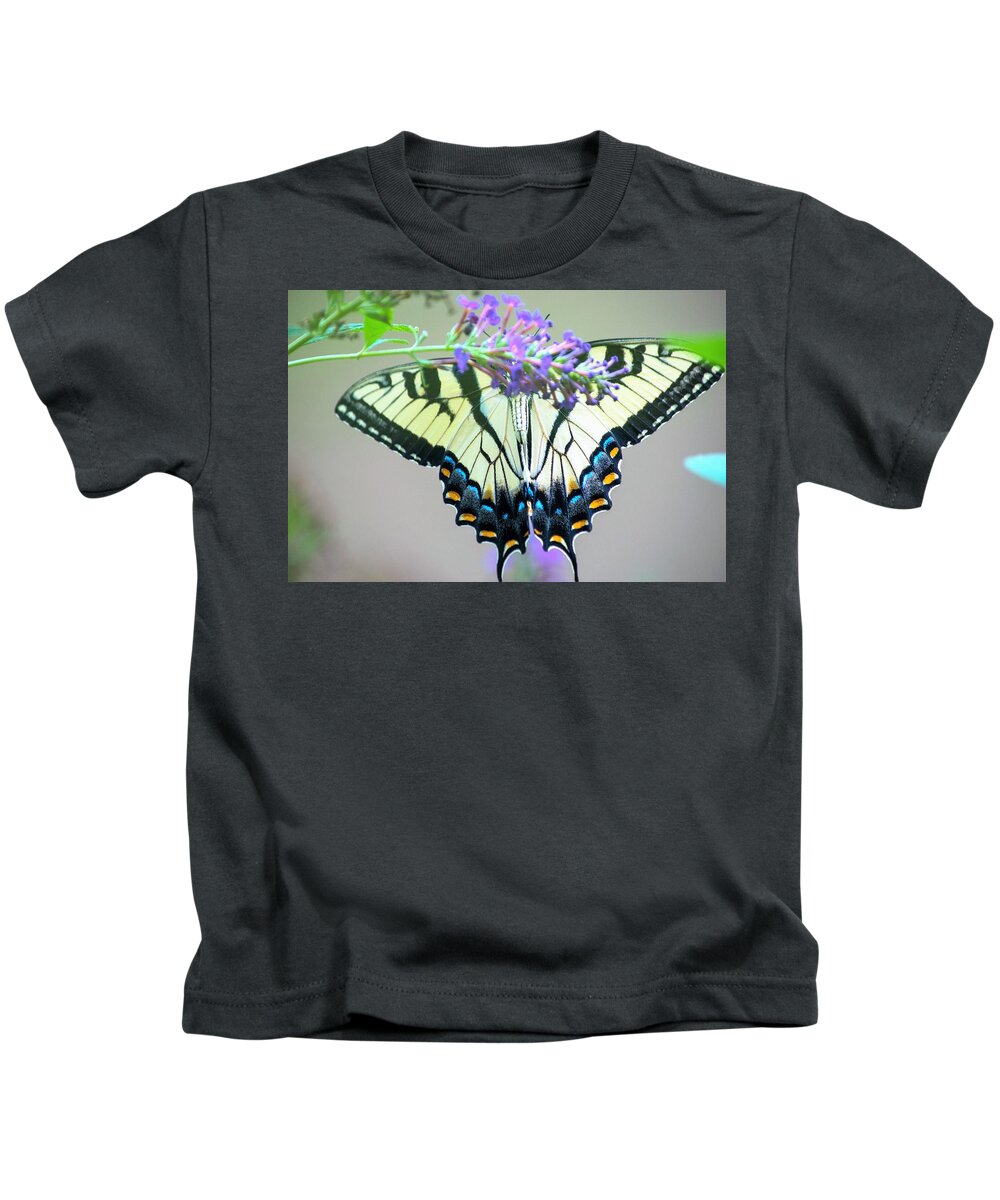 Eastern Tiger Swallowtail Butterfly Kids T-Shirt featuring the photograph Swallowtail on Butterfly Bush 2 by Mary Ann Artz