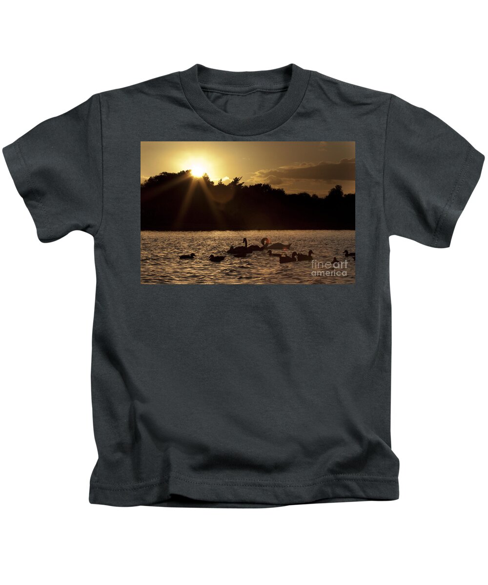 New Forest Kids T-Shirt featuring the photograph Swans And Ducks by Ang El