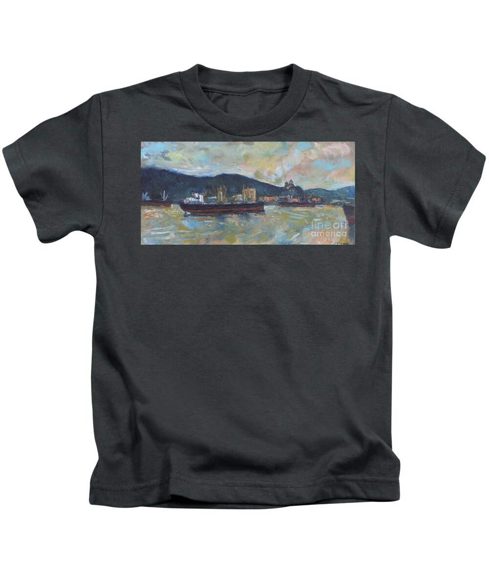 Marine Kids T-Shirt featuring the painting Swinging on the Hook by Marc Poirier