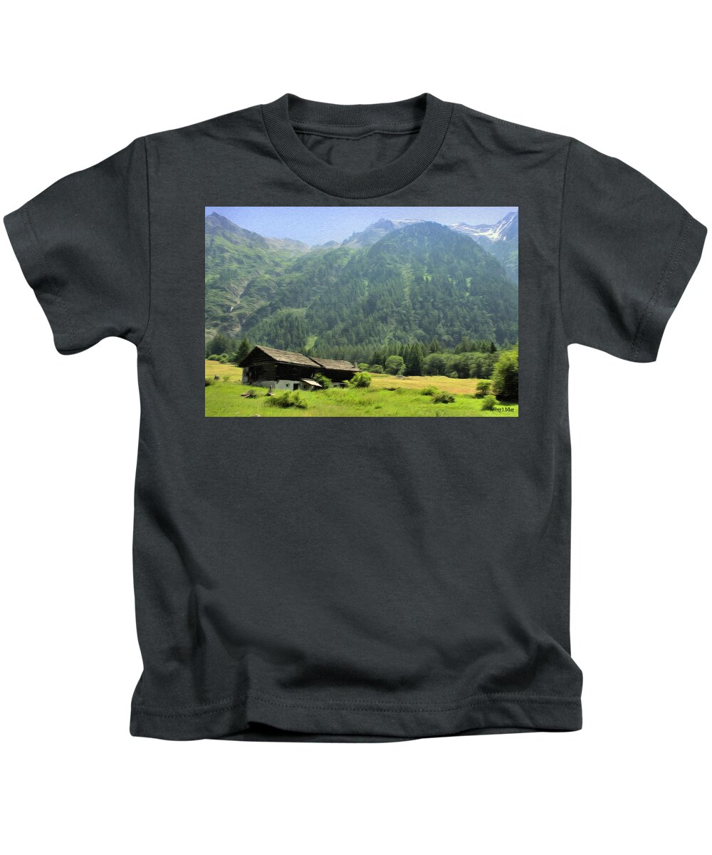 Switzerland Kids T-Shirt featuring the painting Swiss Mountain Home by Jeffrey Kolker