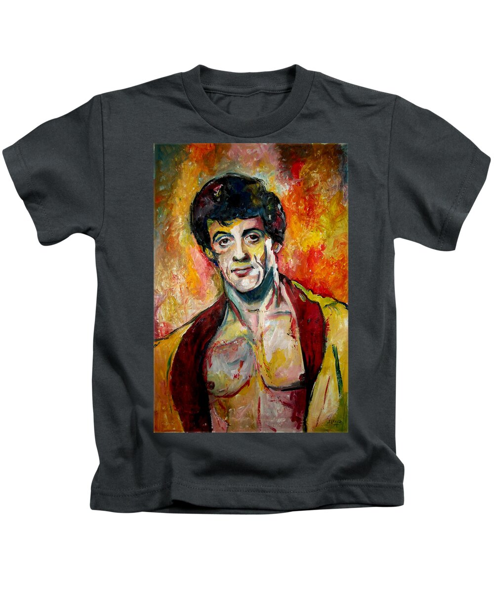 Sylvester Kids T-Shirt featuring the painting Sylvester Stallone - Rocky Balboa by Marcelo Neira