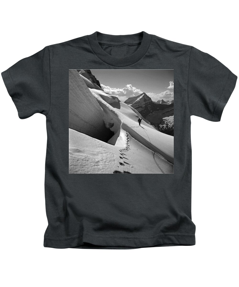 Footsteps Kids T-Shirt featuring the photograph T-202410 BW Fred Beckey High on Berg Glacier by Ed Cooper Photography