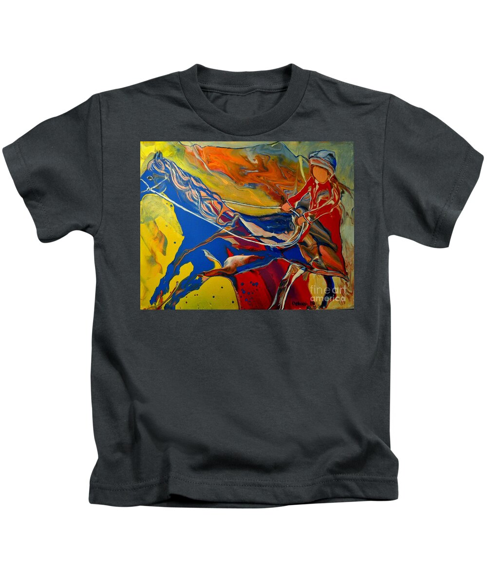 Horse Kids T-Shirt featuring the painting Taking The Reins by Deborah Nell