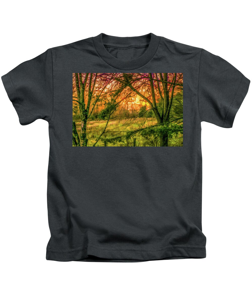 Trees Kids T-Shirt featuring the digital art Tantalizing Twilight by Lisa Lemmons-Powers