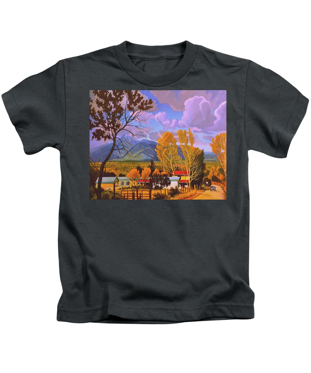 Taos Kids T-Shirt featuring the painting Taos Red Roofs by Art West