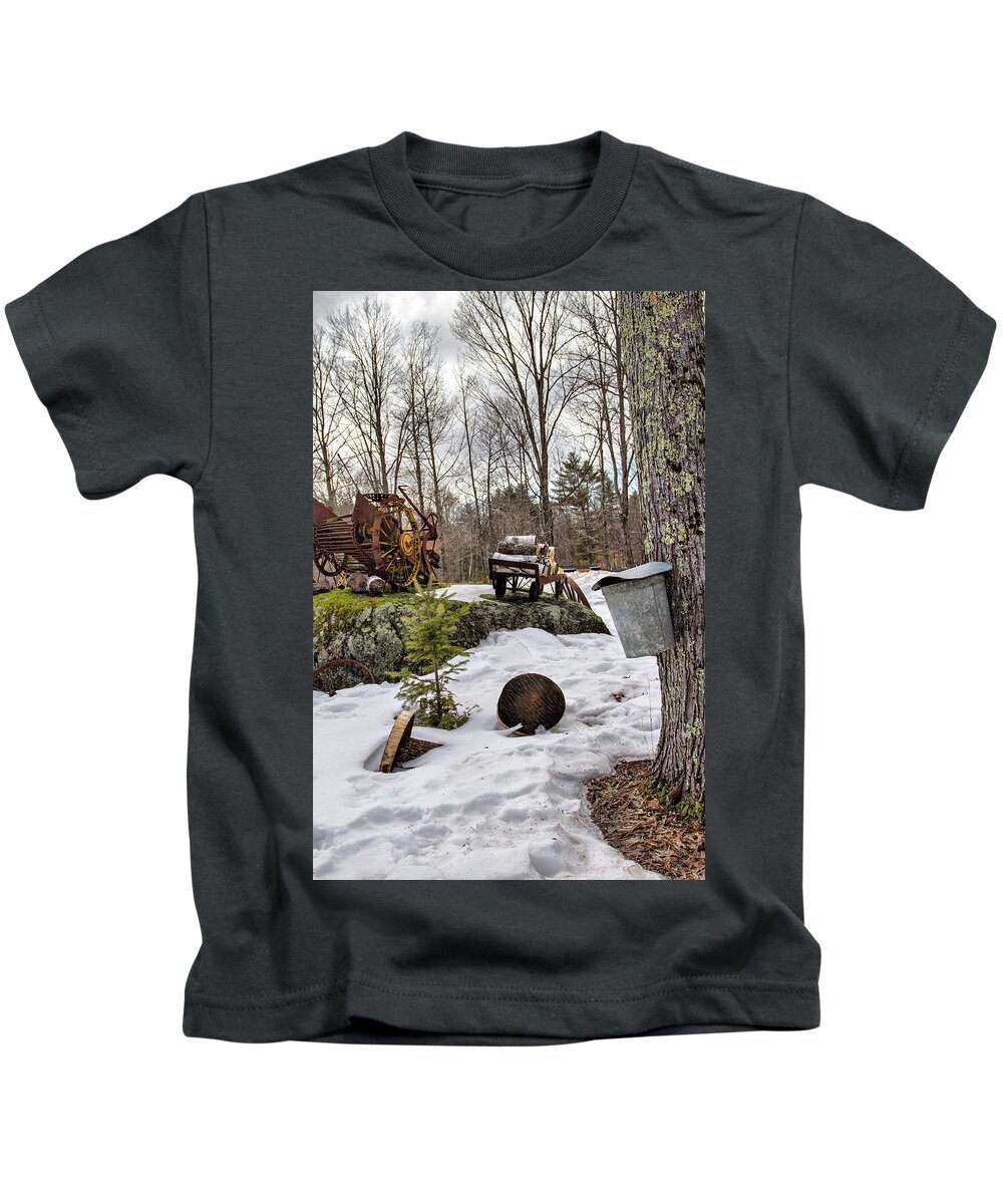 Nh Kids T-Shirt featuring the photograph Tapping A Maple Sugar Tree by Betty Pauwels