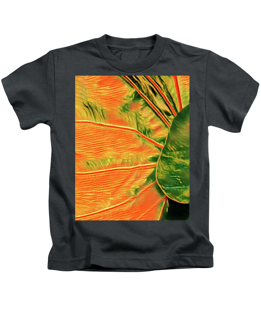 #flowersofaloha #taroleaf #orange #aloha Kids T-Shirt featuring the photograph Taro Leaf in Orange - The Other Side by Joalene Young