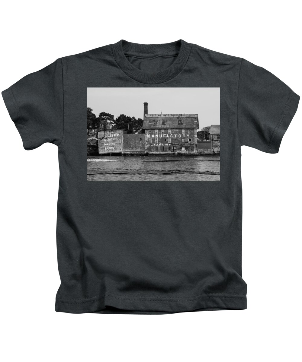 Tarr Kids T-Shirt featuring the photograph Tarr And Wonson Paint Manufactory in Black and White by Brian MacLean