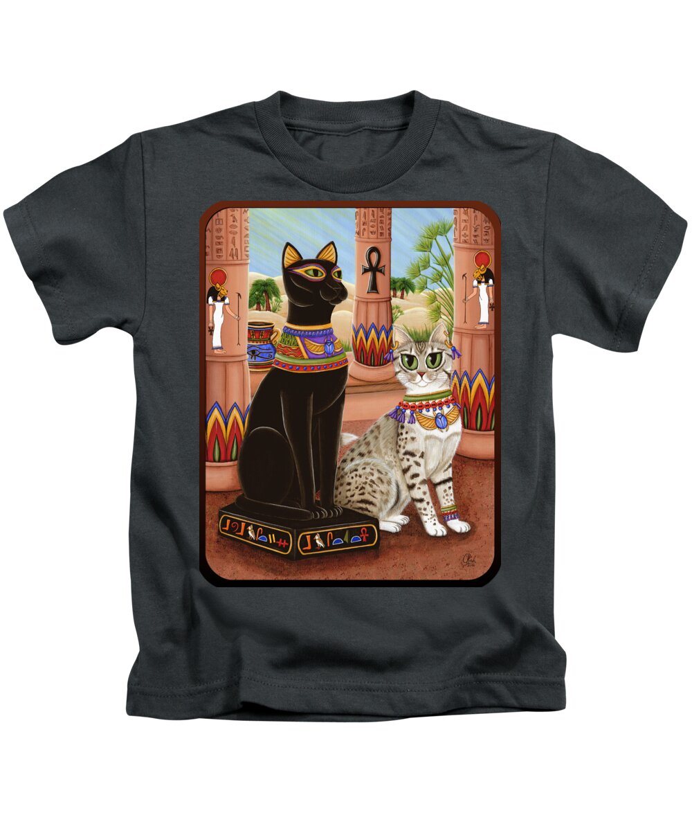 Temple Bastet Kids T-Shirt featuring the painting Temple of Bastet - Bast Goddess Cat by Carrie Hawks