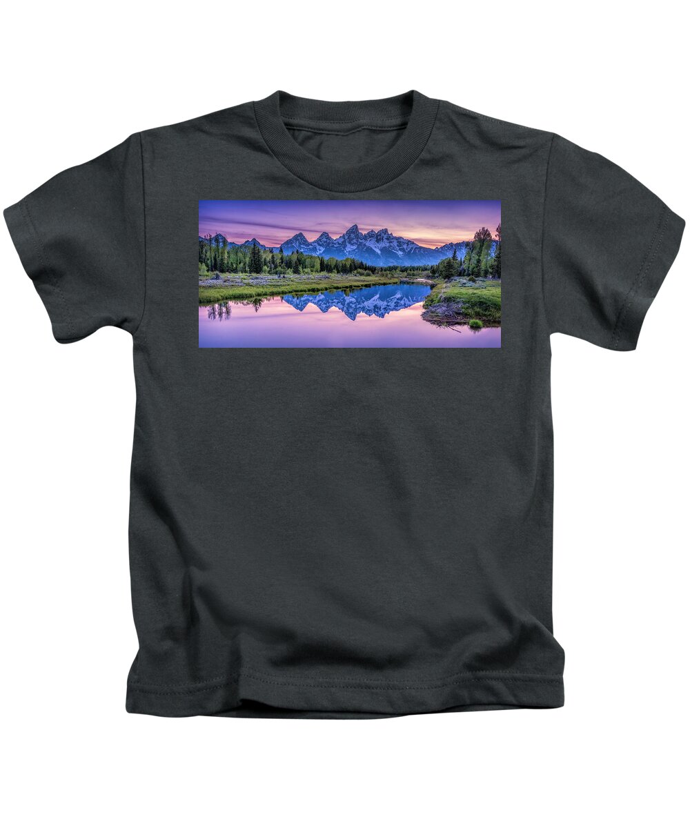 Grand Tetons Kids T-Shirt featuring the photograph Sunset Teton Reflection by Michael Ash