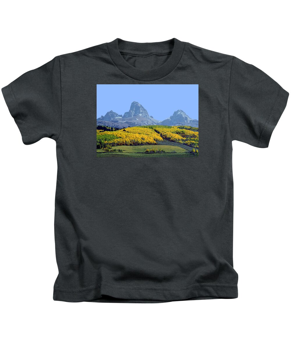 Driggs Kids T-Shirt featuring the photograph 107604-E-Tetons from the Back H by Ed Cooper Photography