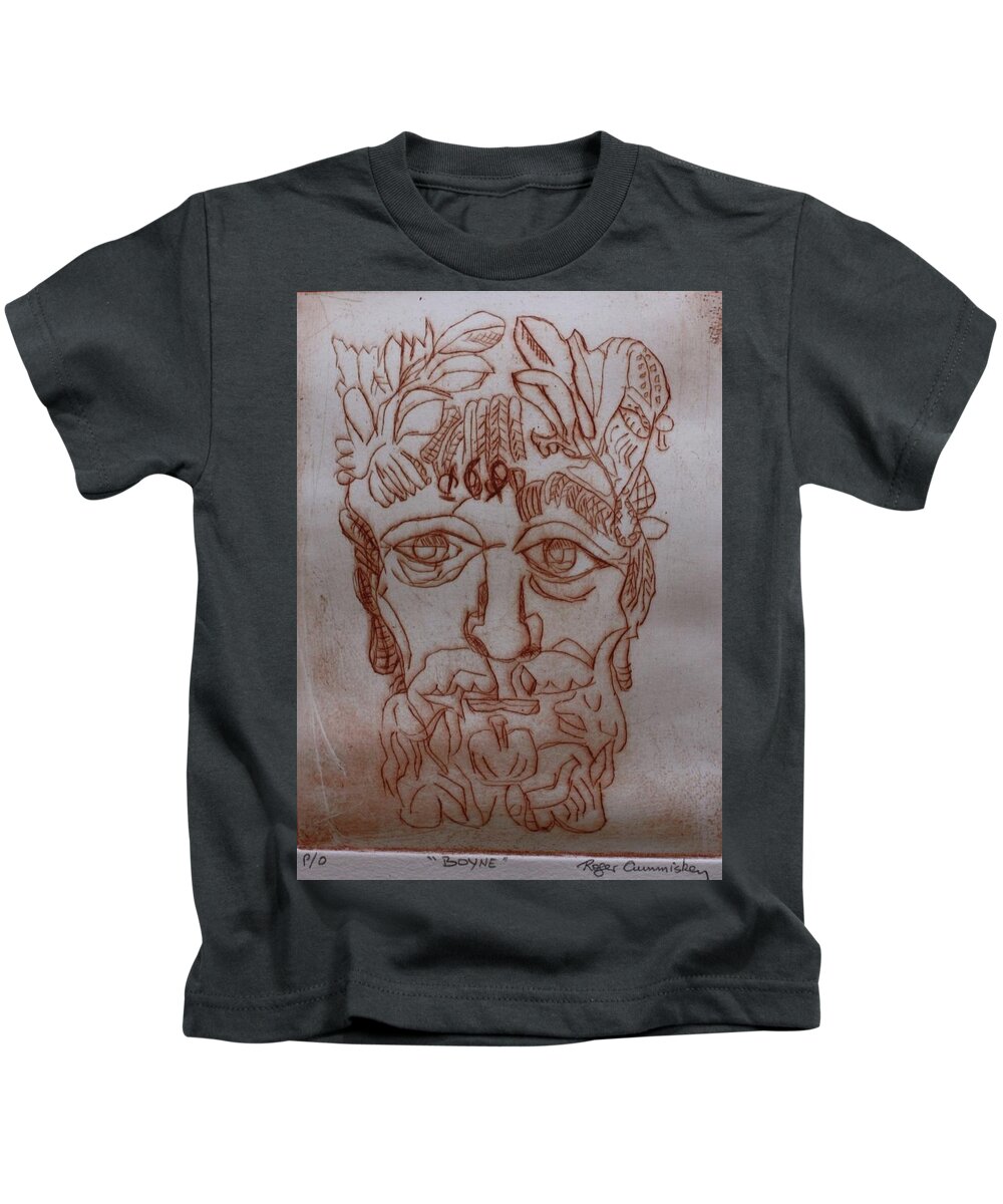 River Kids T-Shirt featuring the drawing The Boyne by Roger Cummiskey