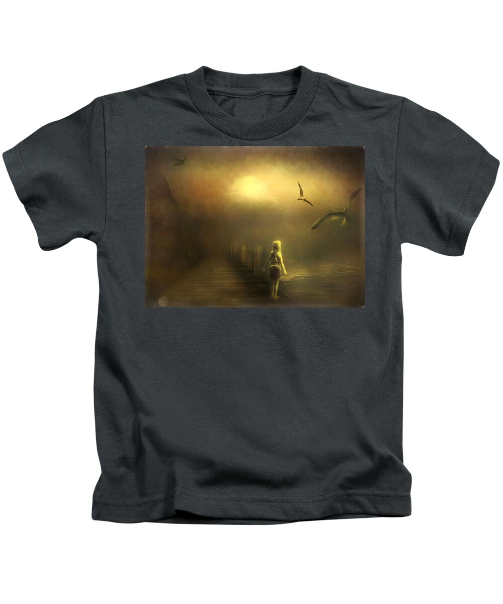  Kids T-Shirt featuring the mixed media Raptures Call by Cybele Moon
