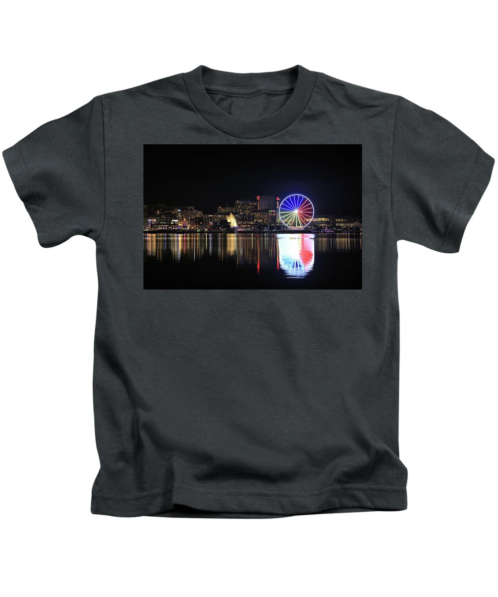 Photosbymch Kids T-Shirt featuring the photograph The Capital Wheel over the Potomac by M C Hood