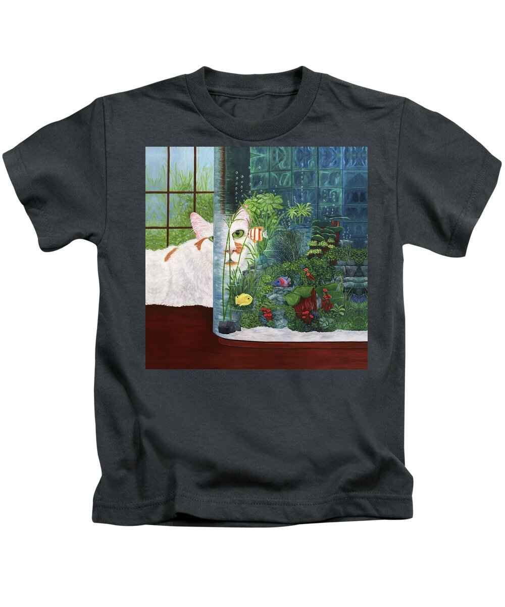 Karen Zuk Rosenblatt Kids T-Shirt featuring the painting The Cat Aquatic by Karen Zuk Rosenblatt