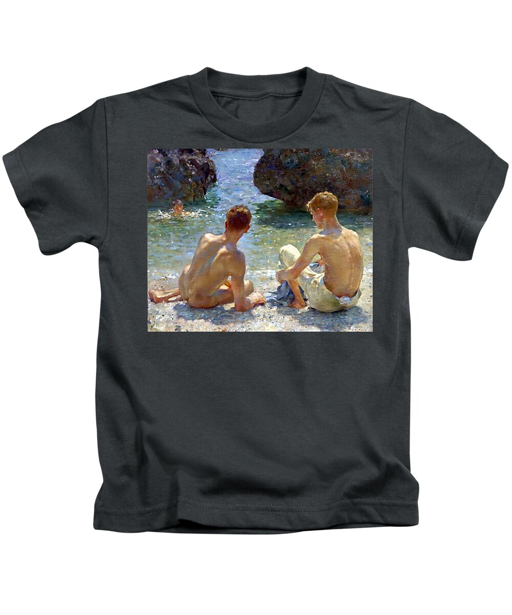 Critics Kids T-Shirt featuring the painting The Critics by Henry Scott Tuke