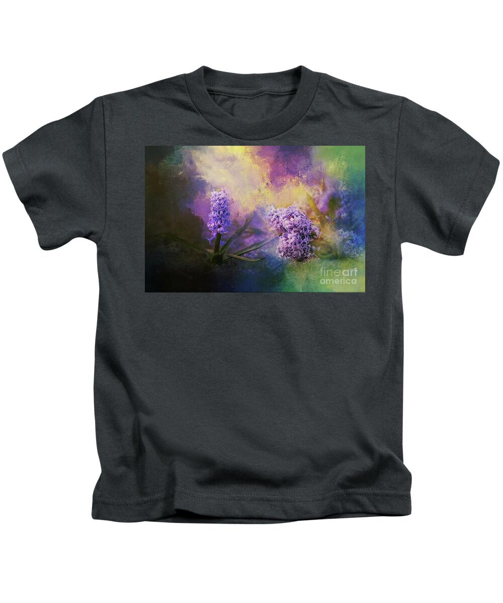 Hyacinths Kids T-Shirt featuring the photograph The Earth Laughs in Flowers by Eva Lechner