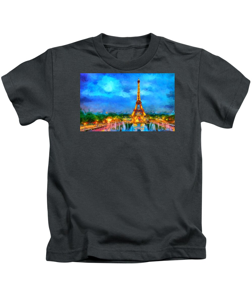Eiffel Tower Kids T-Shirt featuring the digital art The Eiffel Tower by Caito Junqueira