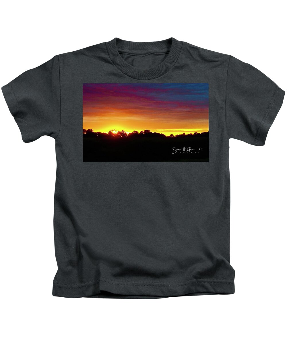 Sunset Kids T-Shirt featuring the photograph The Fire in the Sky at Sunset by Shawn M Greener