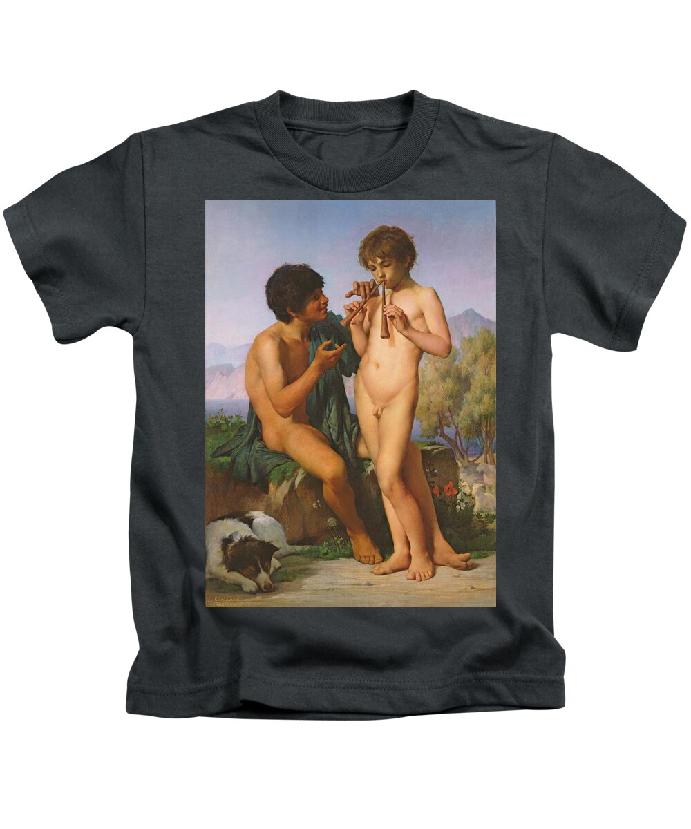Boy Kids T-Shirt featuring the painting The Flute Lesson by Jules Elie Delaunay