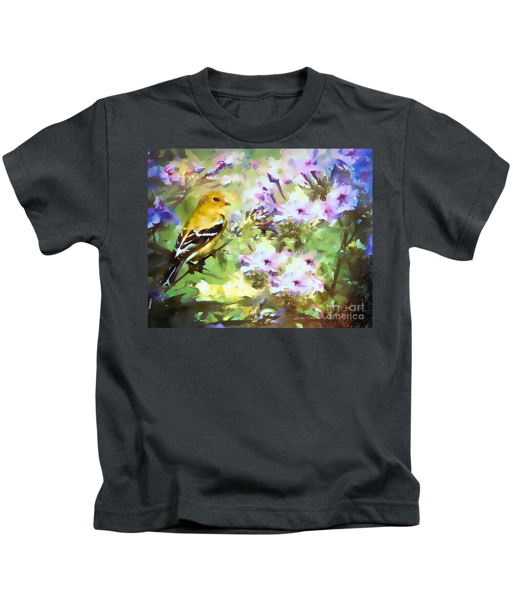 Goldfinch Kids T-Shirt featuring the painting The Garden Phlox Princess by Tina LeCour