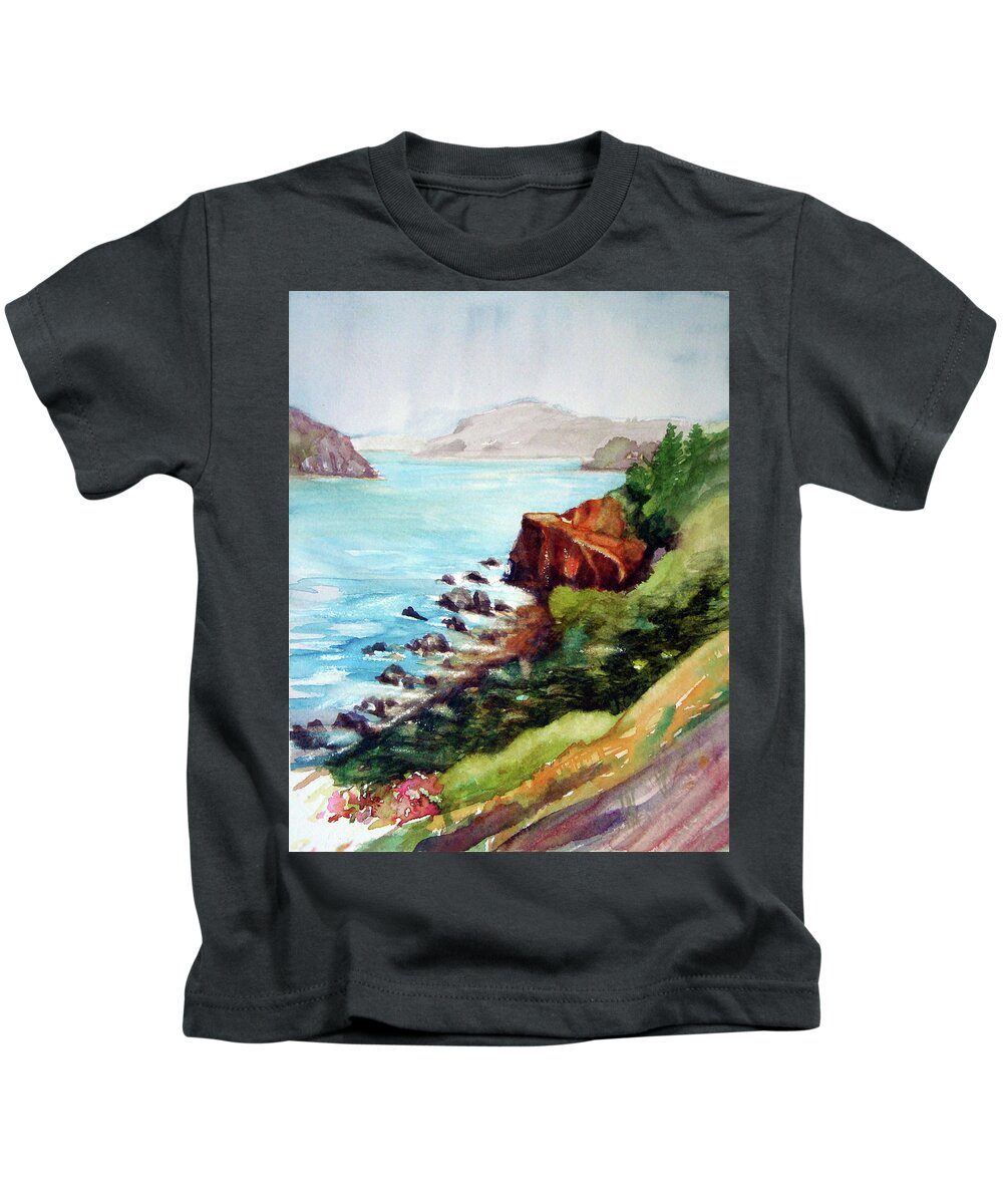 View Kids T-Shirt featuring the mixed media The Golden Gate by Karen Coggeshall