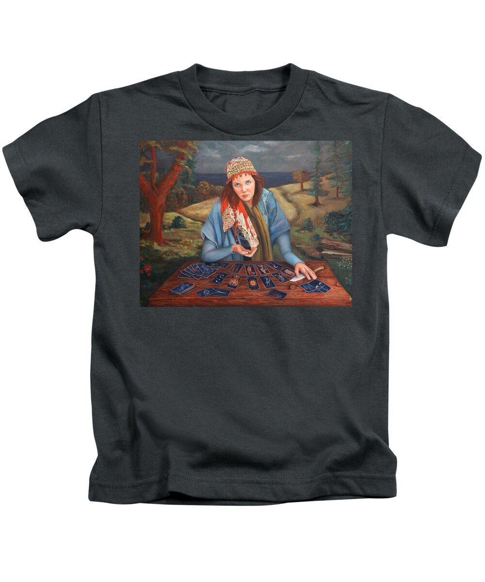 Figurative Art Kids T-Shirt featuring the painting The Gypsy Fortune Teller by Portraits By NC