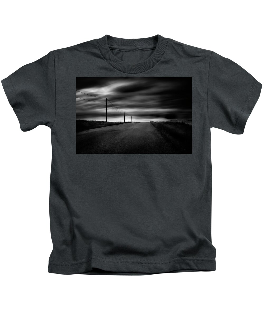 Monochrome Kids T-Shirt featuring the photograph The Highway by Dan Jurak
