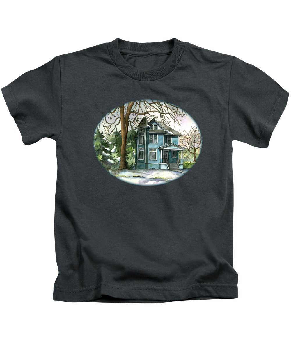 House Kids T-Shirt featuring the painting The House Under the Big Tree by Shelley Wallace Ylst