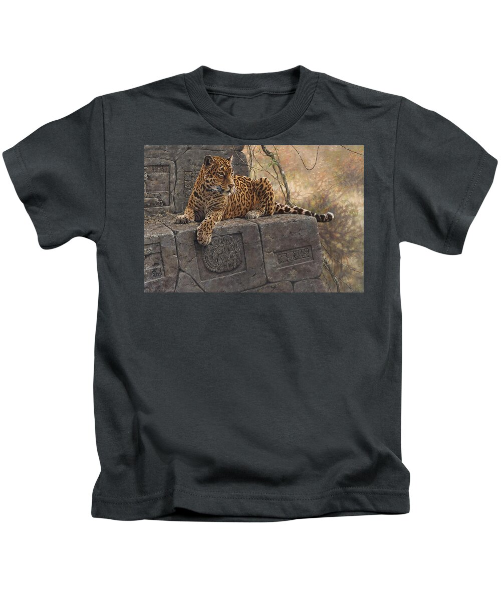 Jaguar Kids T-Shirt featuring the painting The Jaguar King by Alan M Hunt