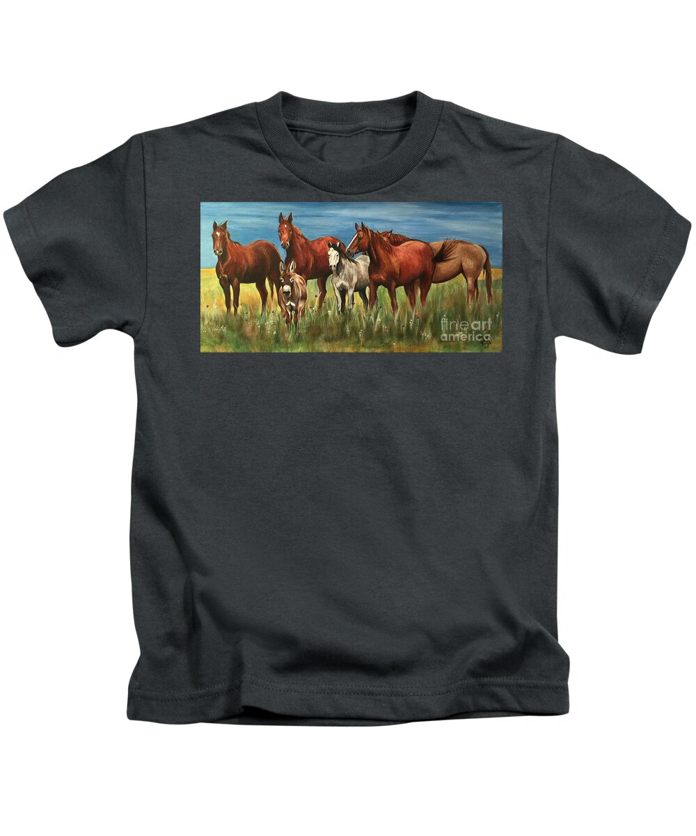 Horses Kids T-Shirt featuring the painting The Leader Of The Pack by Patty Vicknair