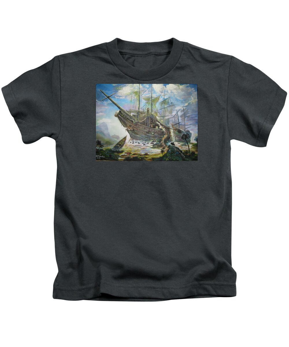 Fantasy Kids T-Shirt featuring the painting The Lost Ship by Mike Benton