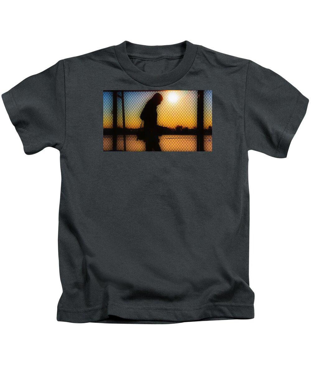 Woman Kids T-Shirt featuring the photograph The Morning Walk to Work by Eddy Mann
